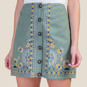 Kiera Embroidered Mini Skirt - Deep Moss